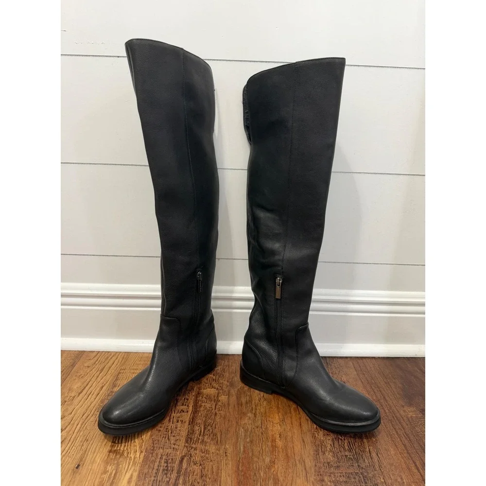 Gianni Bini Eldaa Embroidered Leather Riding Boots Black Size 6